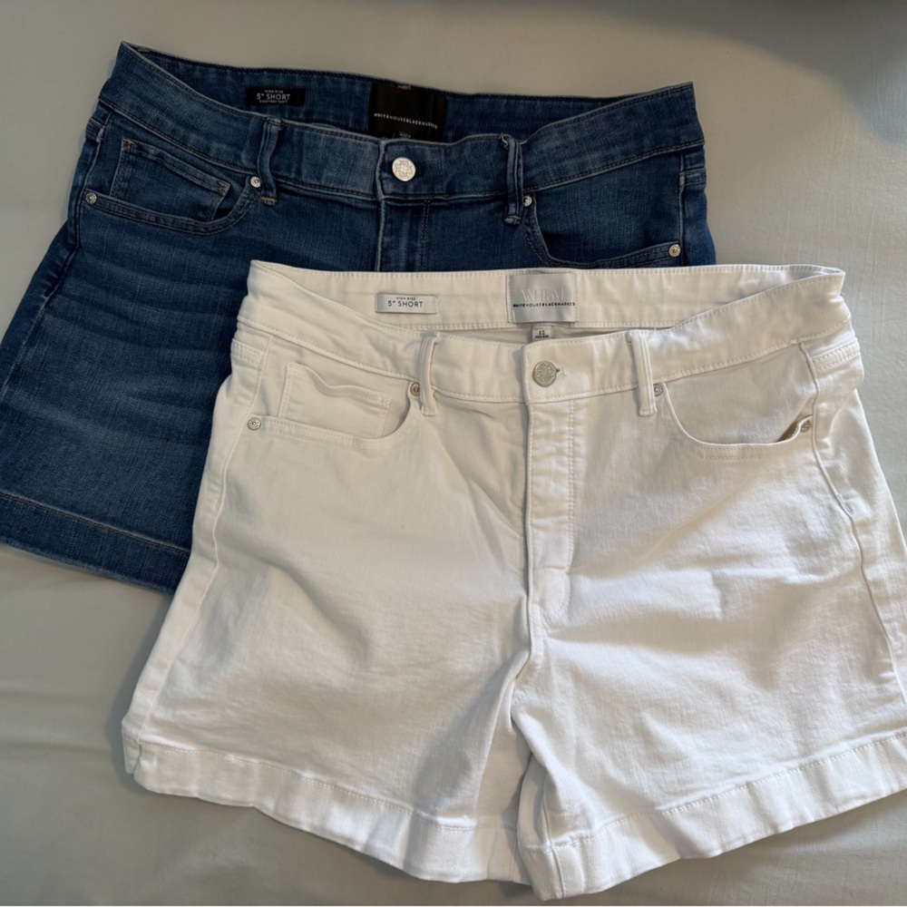 White House Black Market Blue and White Denim Jean Shorts